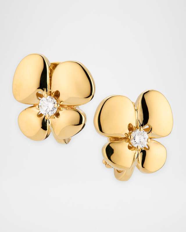 18K Yellow Gold Flower Earrings with Diamonds
